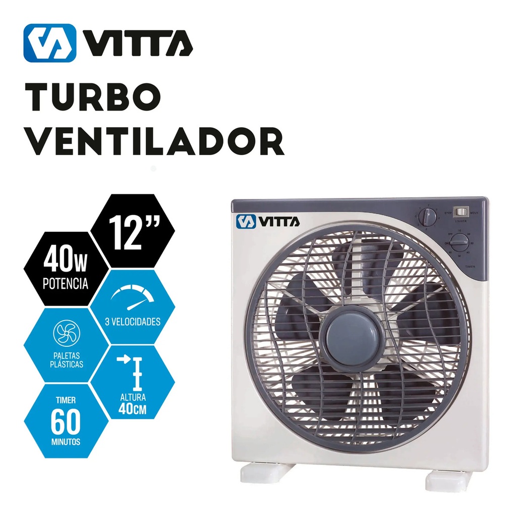 Ventilador Turbo 12 - 40w Vitta Potente 5 Aspas Timmer 5 Gris 30 Cm 50 Hz Blanco Plástico