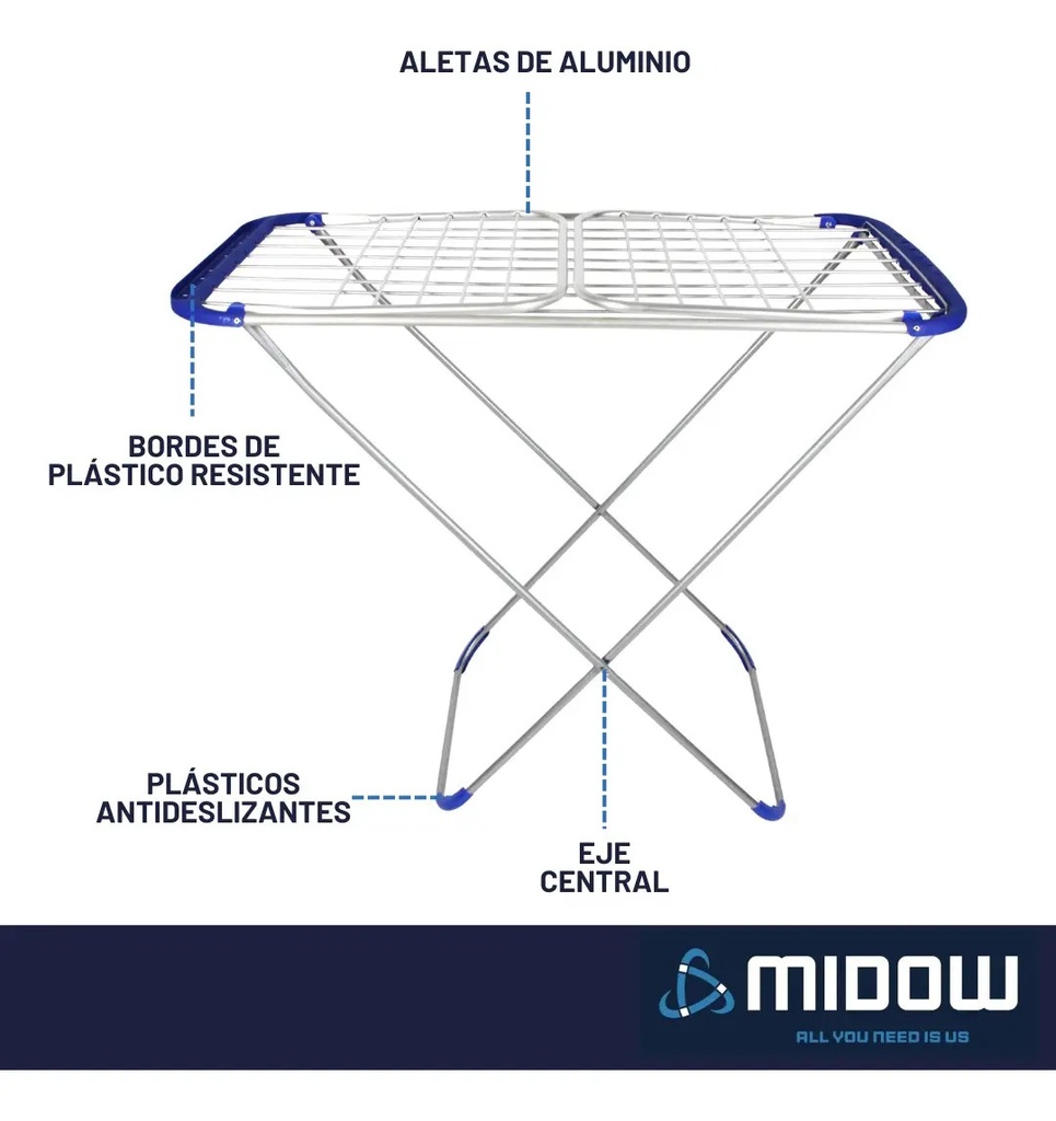 Tender Horizontal De Aluminio Aletas Plegables 173cm Midow Plateado