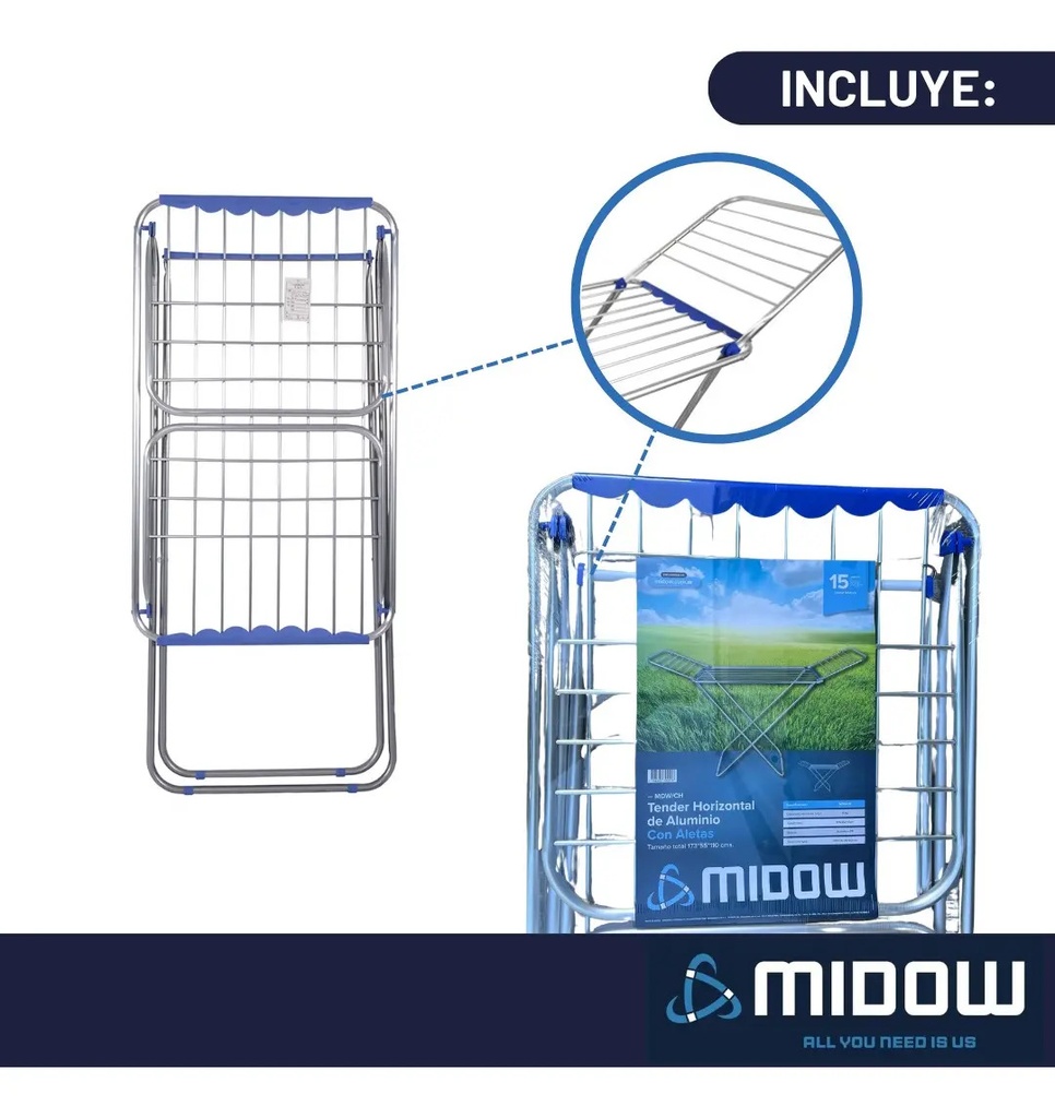 Tender Horizontal De Aluminio Aletas Plegables 173cm Midow Plateado