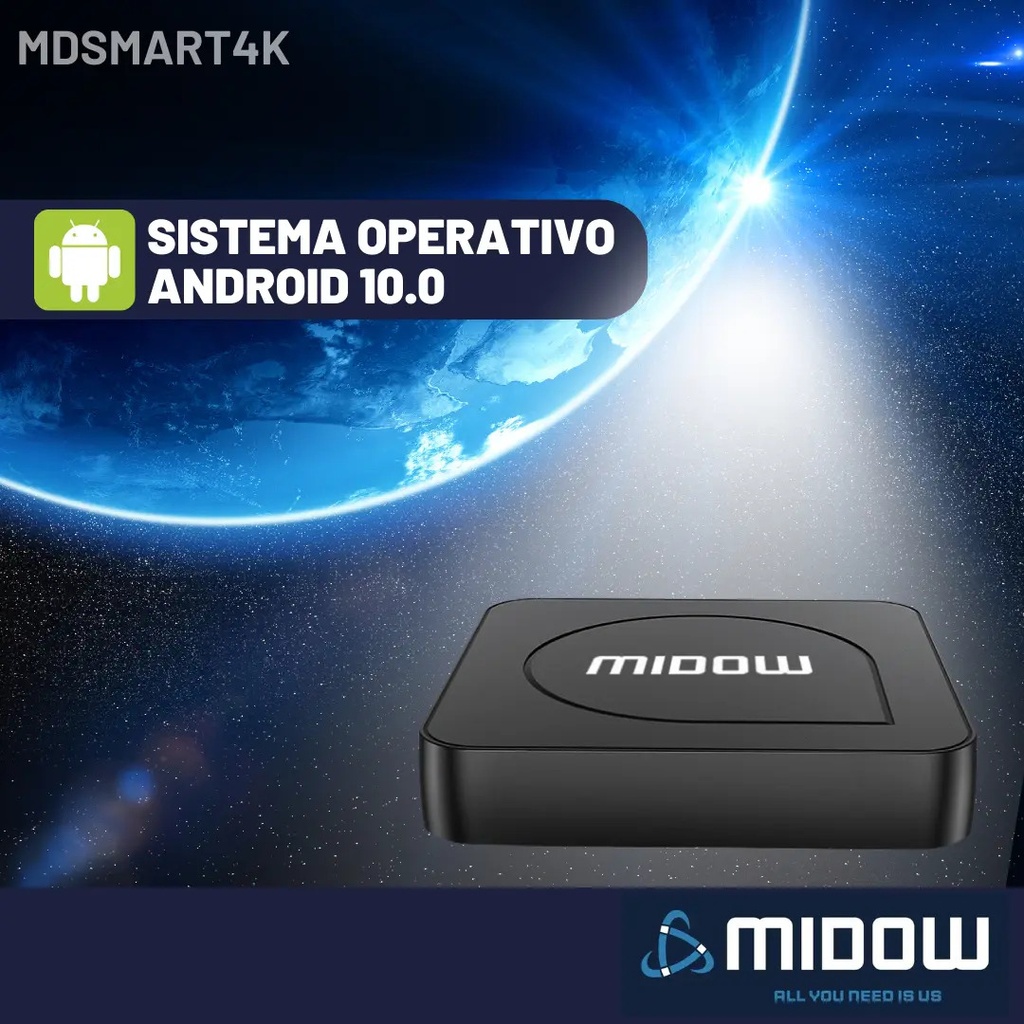 Tv Box Smart 4k Android Midow Wifi Ethernet Convertidor Negro Estándar