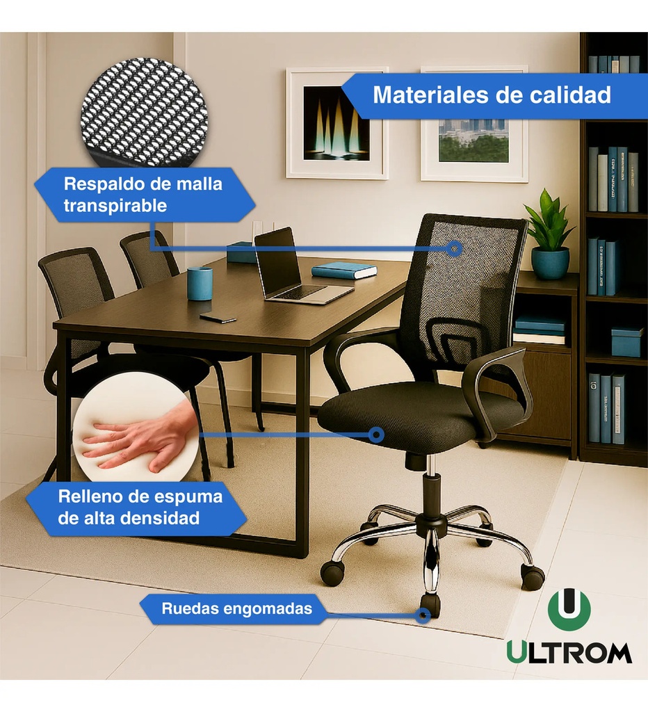 Silla Escritorio Ergonómica Ultrom 103 Black Oficina Negro Malla