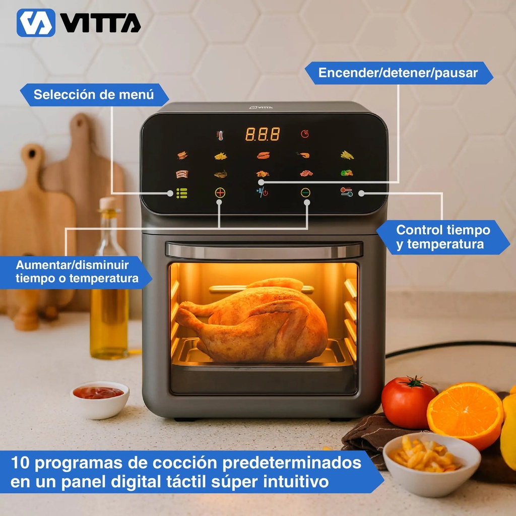 Freidora De Aire Vitta Sin Aceite 11,8 Litros 1600 Watts - Gris