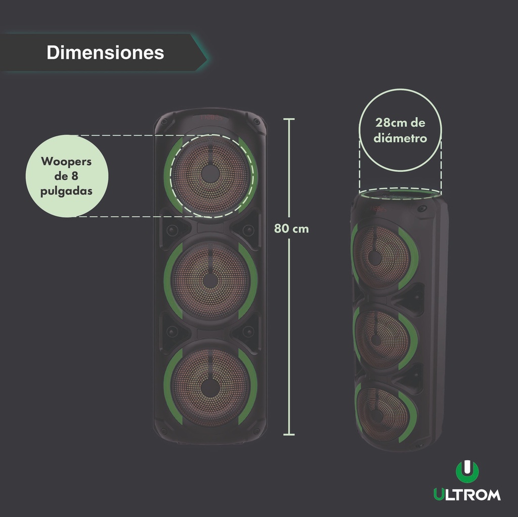 Torre De Sonido Parlante Ultrom Waikiki 3000w Bluetooth - Negro