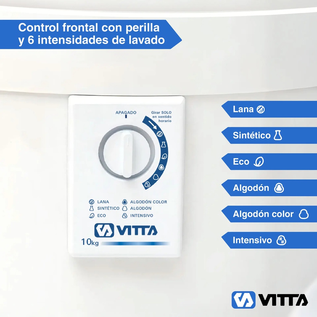 Lavarropas Semiautomático Superior 10 Kg 6 Programas Vitta Blanco