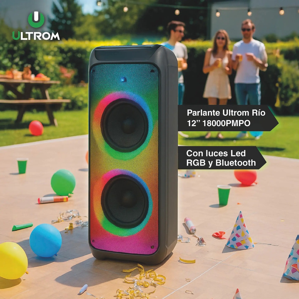 Torre De Sonido Parlante Ultrom Rio 18000w Luces Led 2 X 12  Negro