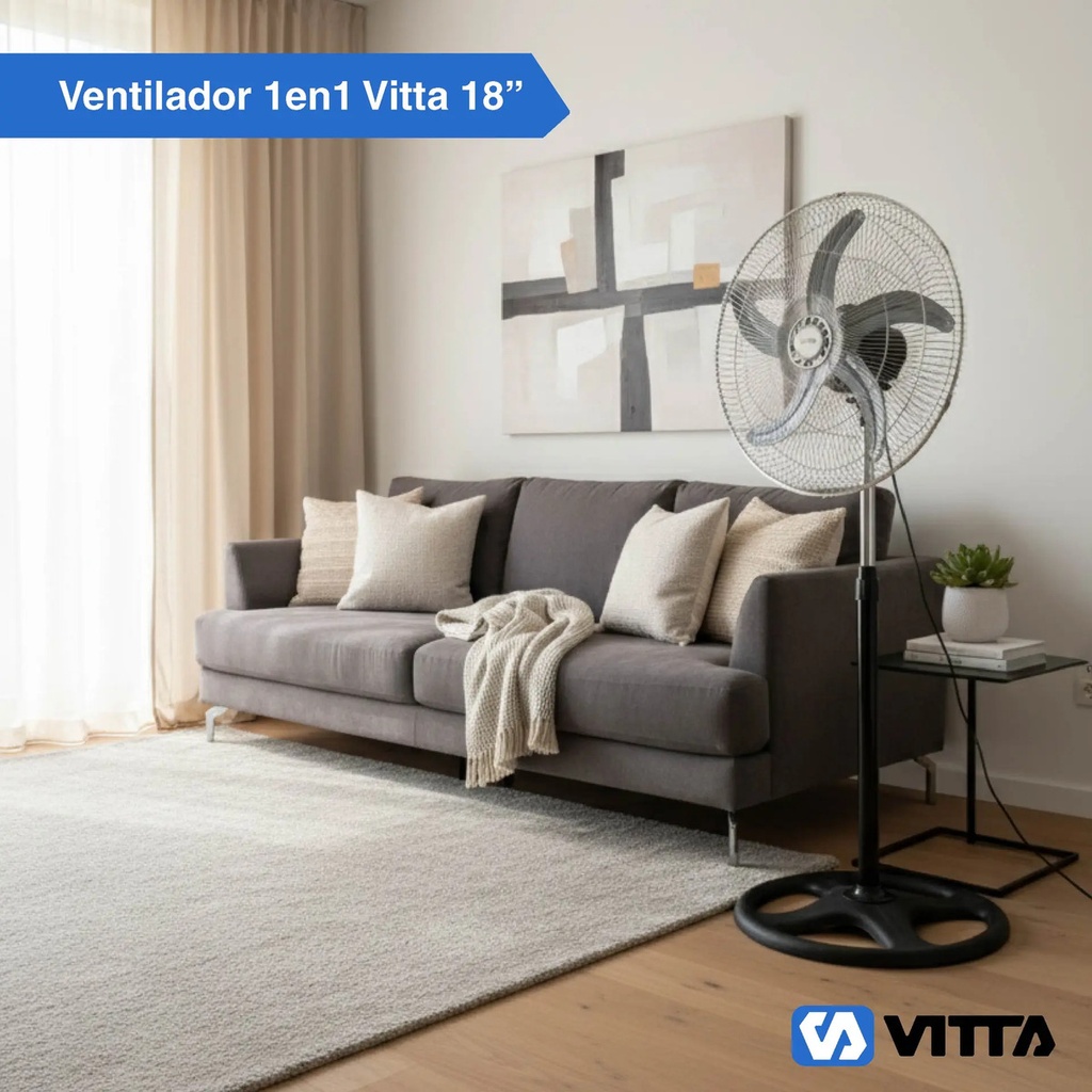 Ventilador Vitta 18  5 Aspas De Pie 90w 1 En 1 1.50m 45.72 Cm 50 Gris Azul Metal 3