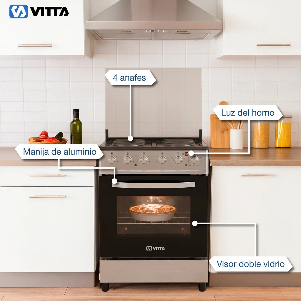 Cocina Eléctrica Vitta Acero Inoxi 60cm Grill Puerta C/visor Acero Inoxidable