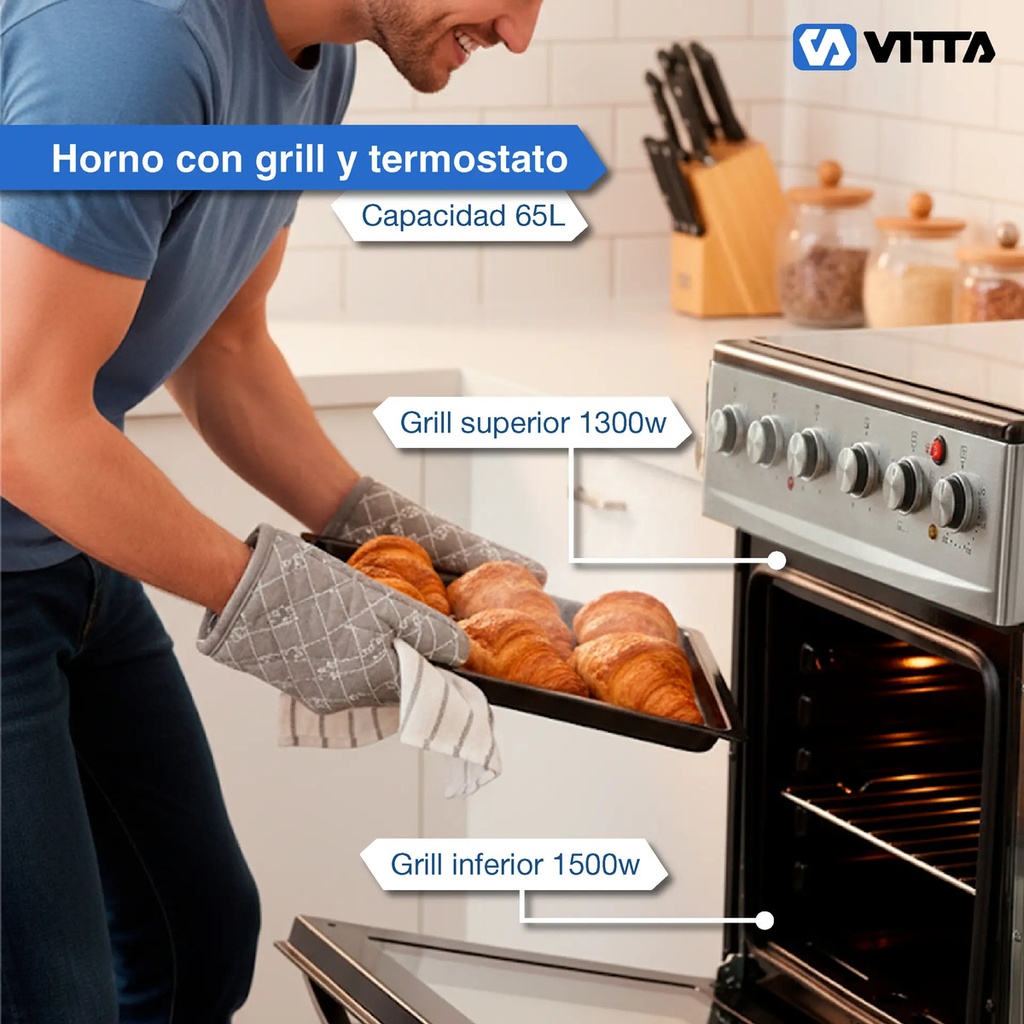 Cocina Eléctrica Vitta Acero Inoxi 60cm Grill Puerta C/visor Acero Inoxidable