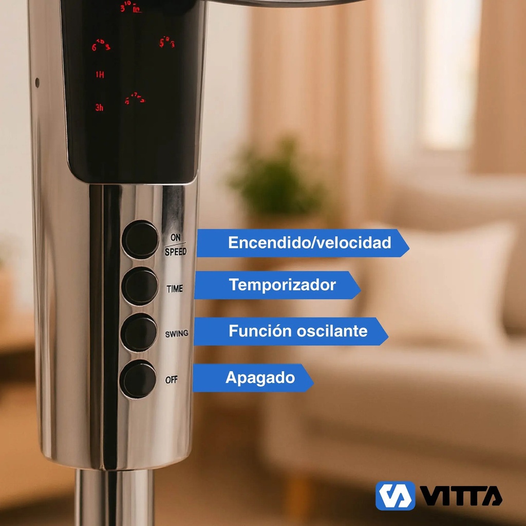 Ventilador De Pie 20 Pulgadas Vitta 3 Vel 95w Control Remoto 50 Cm 50 Cromado Negro Plástico 5