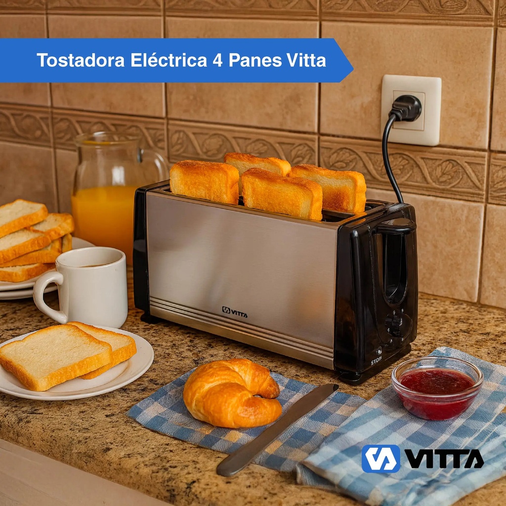 Tostadora 1400w Metal 4 Panes 6 Niveles - Vitta Plateado