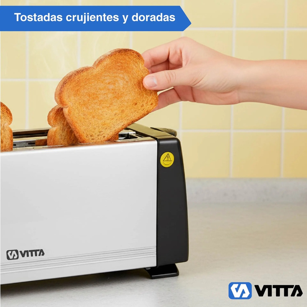 Tostadora 1400w Metal 4 Panes 6 Niveles - Vitta Plateado
