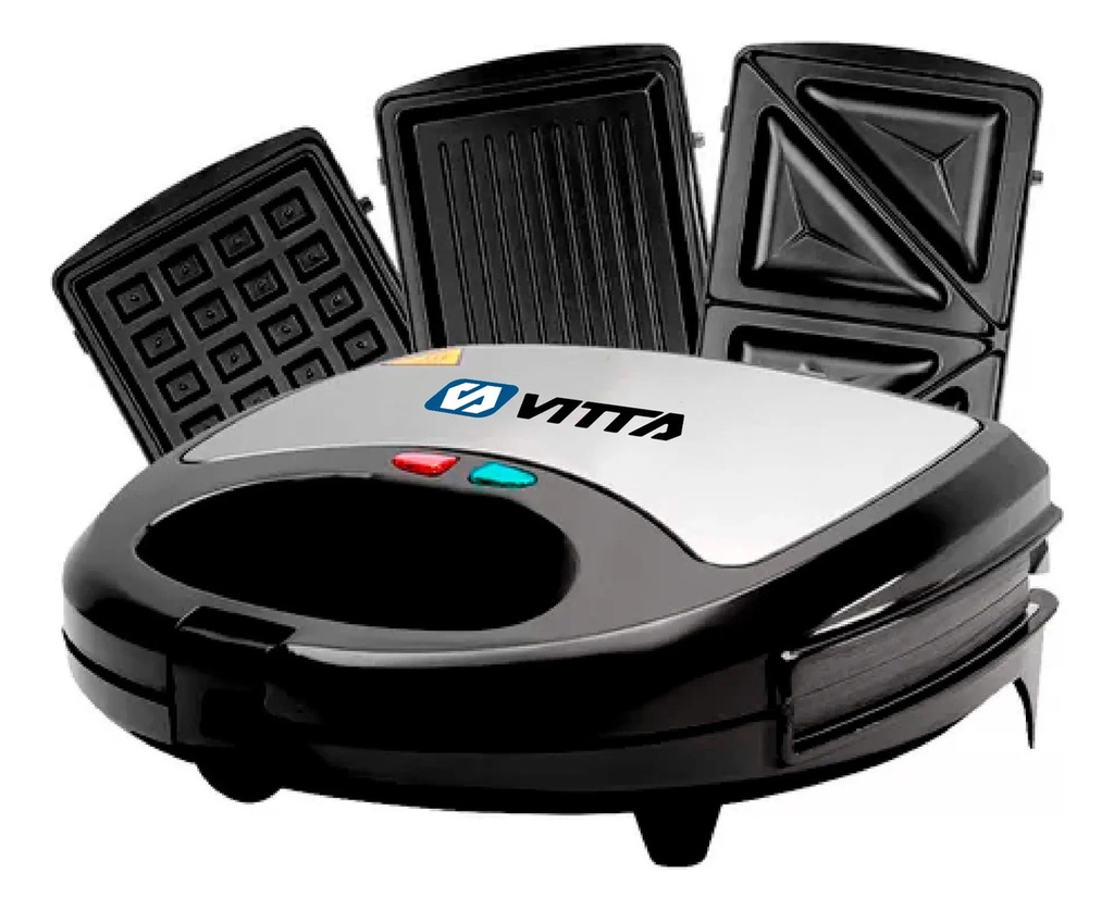 Sandwichera Waflera Grill Tostadora Electrica 3 En 1 Vitta Negro