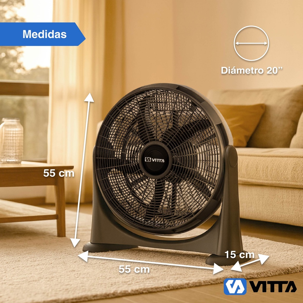 Ventilador Turbo 20 85w Vitta Potente - 5 Aspas Reclinable 50 Cm 50 Hz Negro Plástico 5