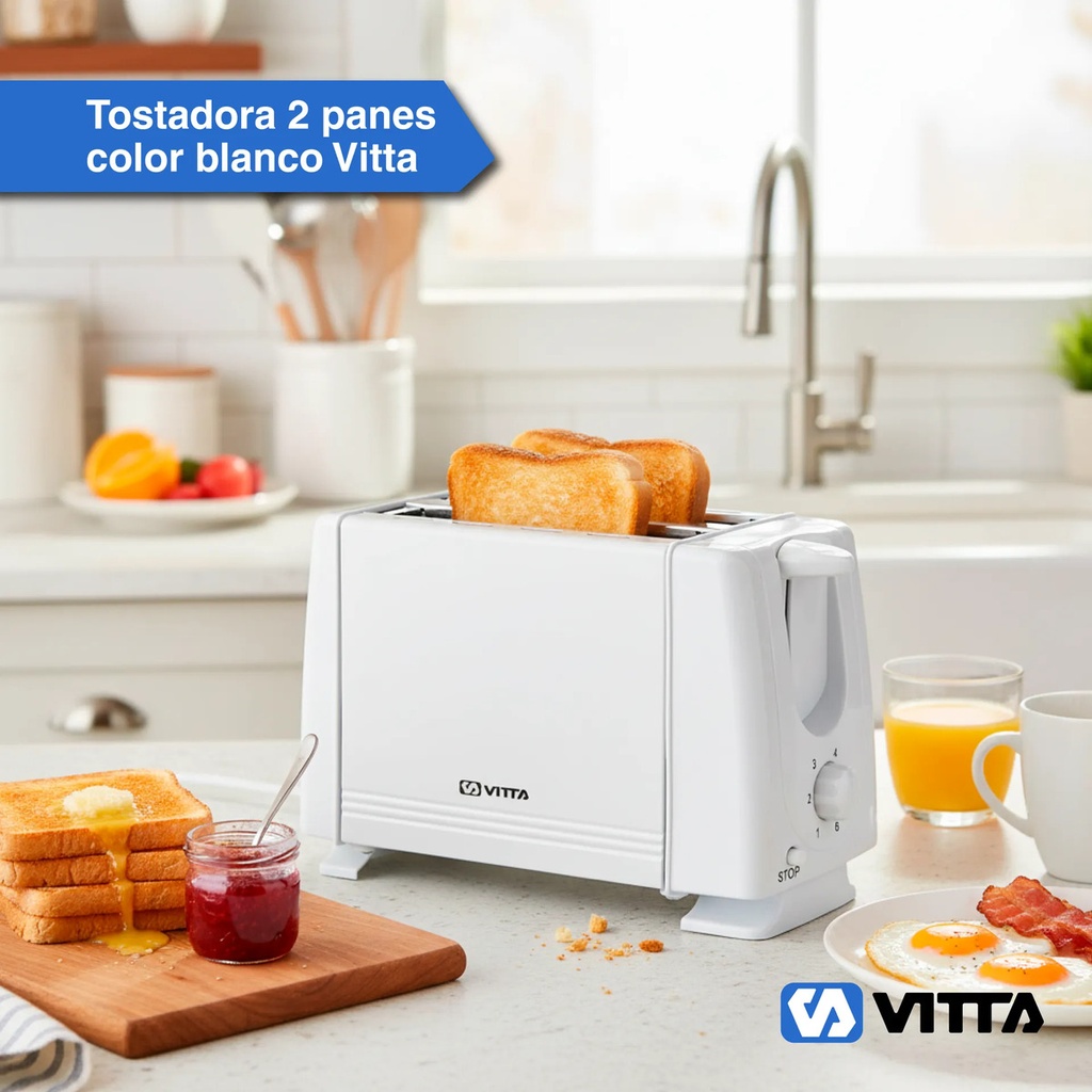 Tostadoras Electricas 2 Panes Vitta 6 Niveles 800w - Blanca Blanco