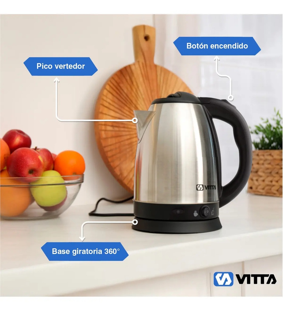 Jarra Pava Eléctrica Corte Mate Vitta 1.8l 1500w Gris