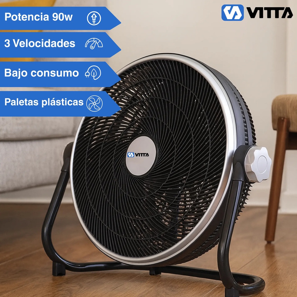 Combo X2 Ventilador Turbo De 20  90w Vitta 5 Aspas Plasticas 50.8 Cm Negro Plástico 5