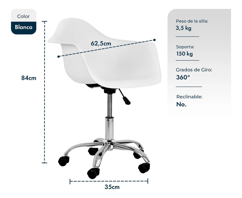 Sillon Eames De Escritorio Oficina Giratorio Con Ruedas Garden Life Color Blanco Cuero Sintético