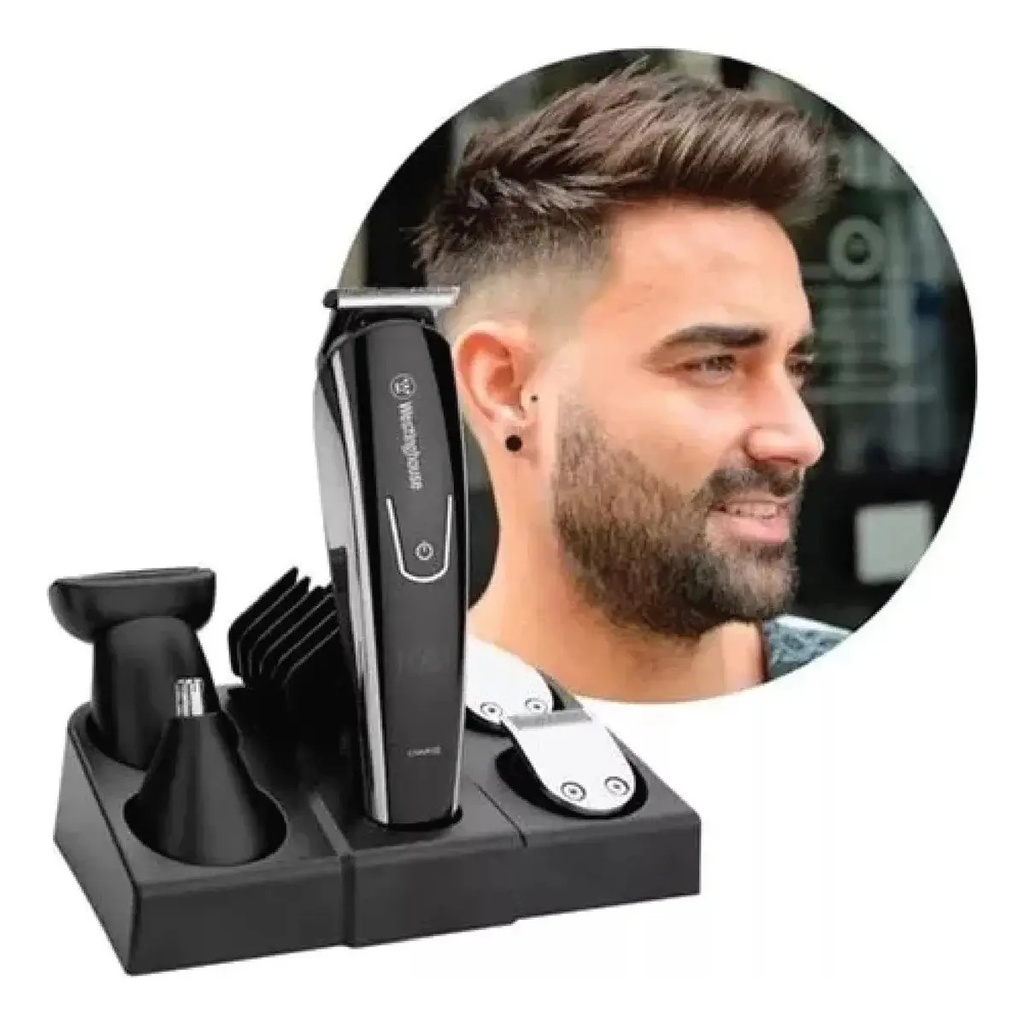 Maquina Cortadora De Barba Accesorios 6 Funciones Carga Usb Negro
