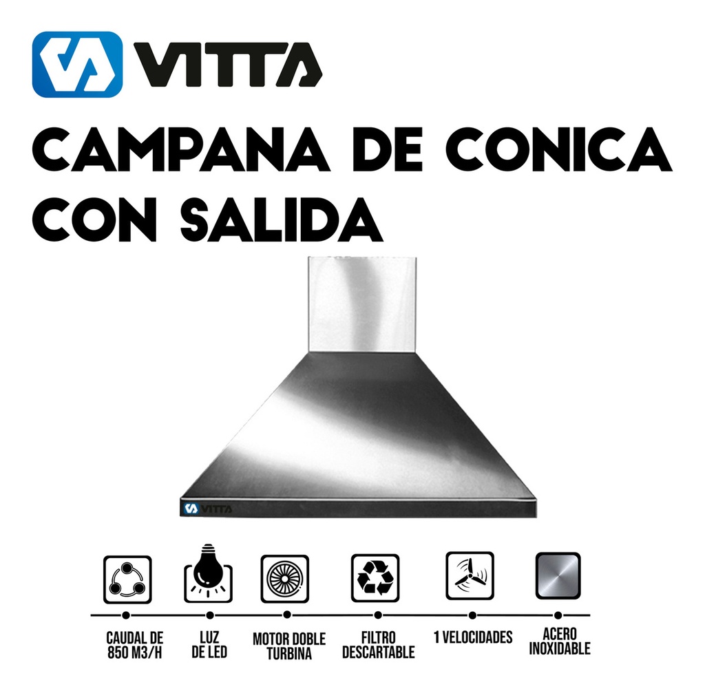 Campana Conica De Cocina Vitta - 60 Cm Acero Plateado