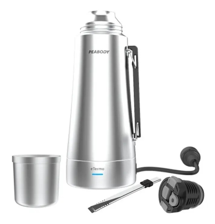 Termo Electrico Peabody Eta1001s A.inox 1l Mate Bombilla P1 Plateado Silver