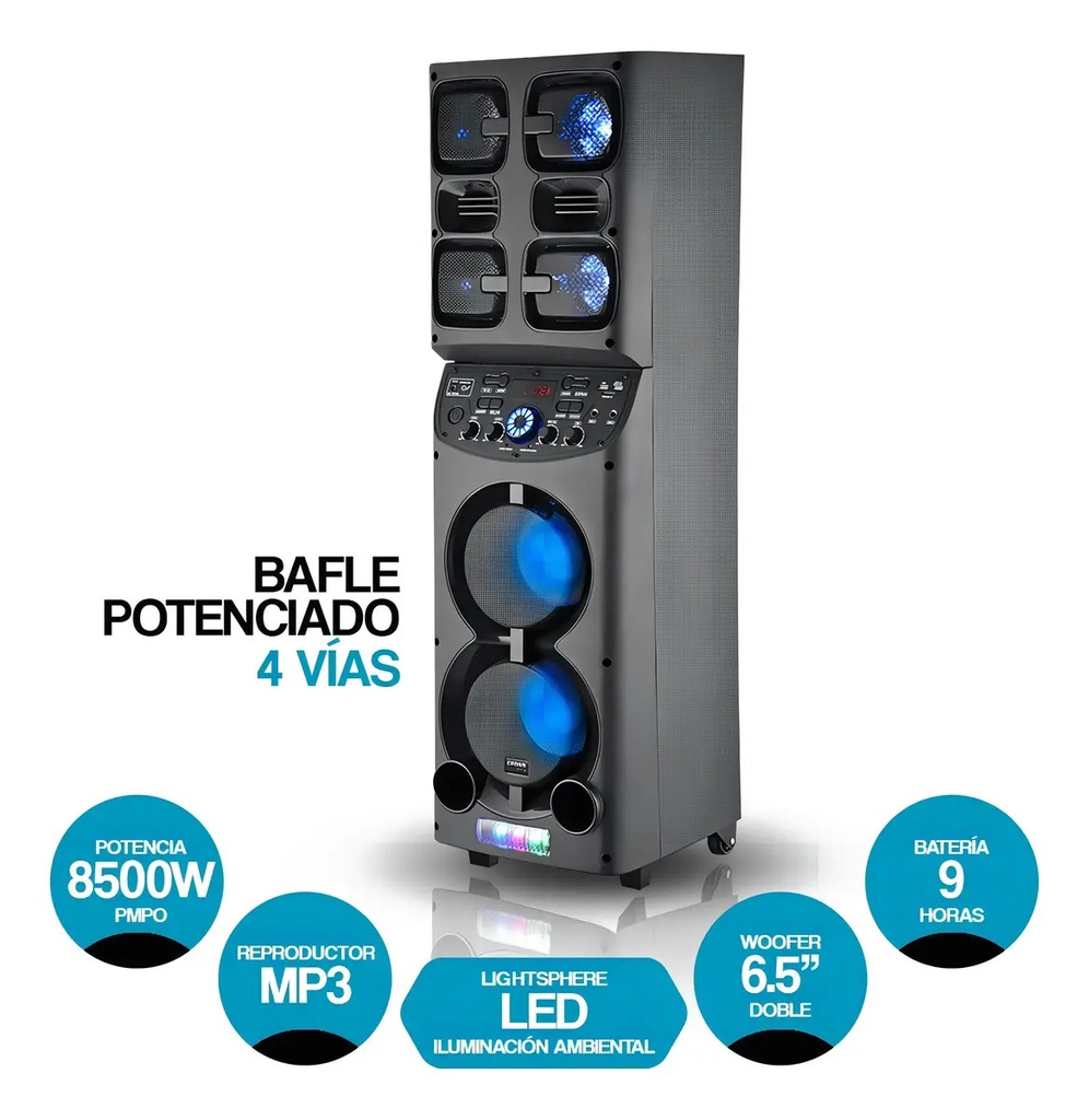 Parlante Portátil Bluetooth Sbl-6500bt Crown Mustang 8500w Color Negro