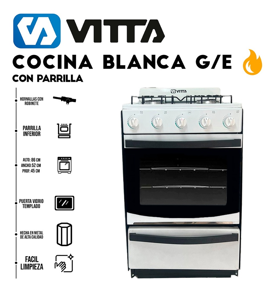 Cocina Vitta Con Parrilla - 4 Hornallas Gas Envasado