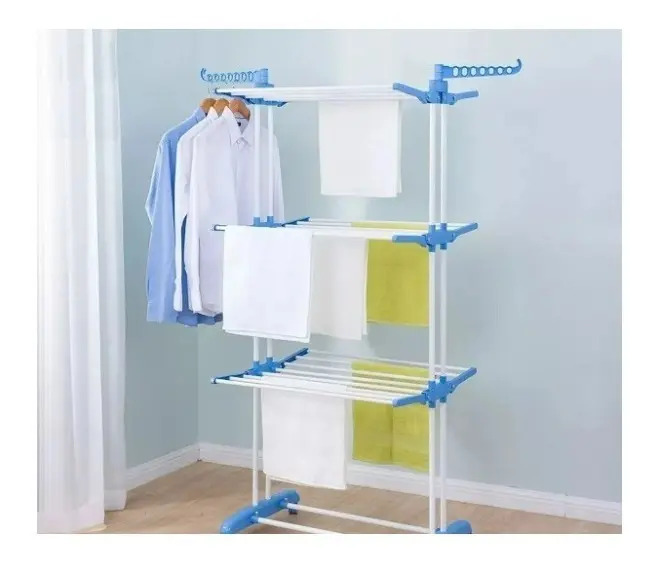 Tender Ropa Vertical Plegable Alas Reforzado 3 Niveles Color Blanco Más Que Sillas Blanco Azul
