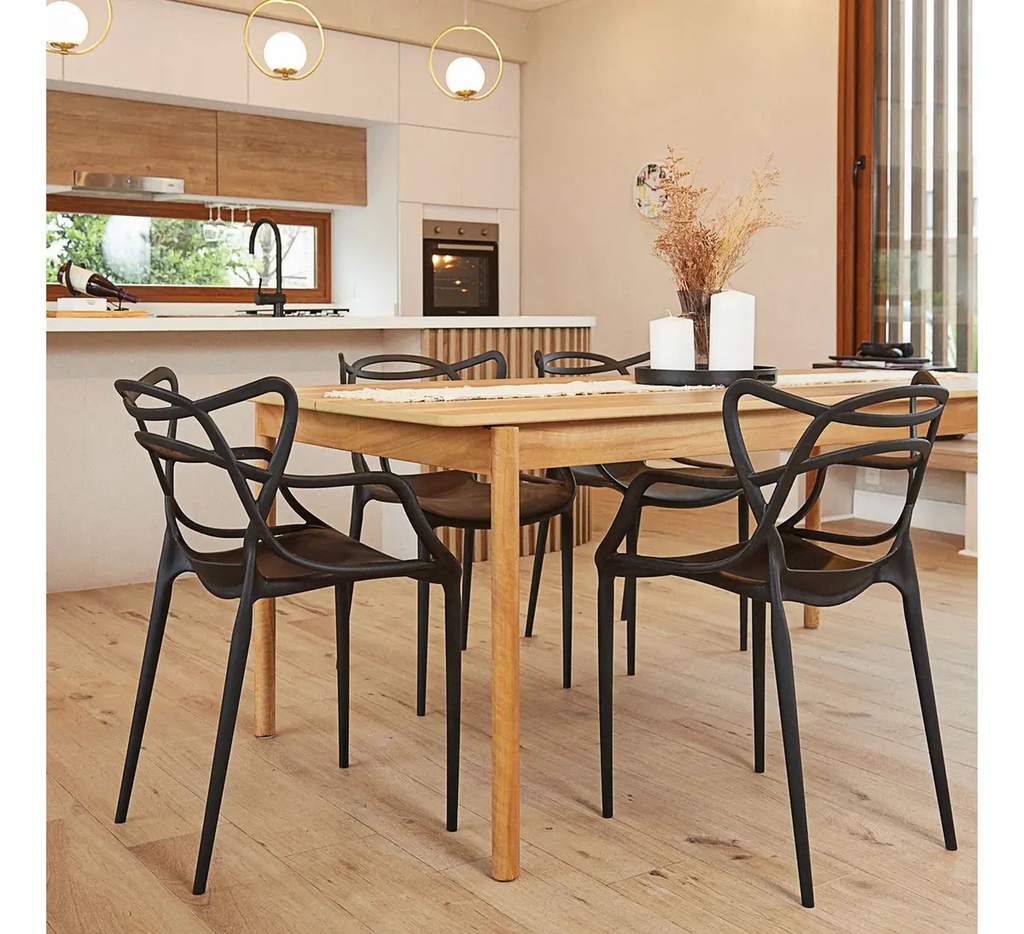 Silla Allegra De Diseño Para Comedor Interior Y Exterior. Estructura De La Silla Negro Asiento Negro Diseño De La Tela Liso