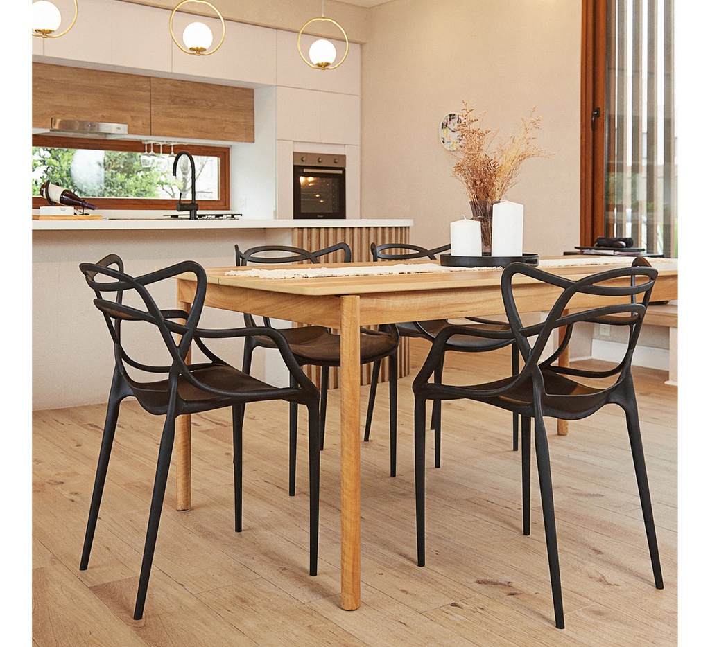 Silla Allegra De Diseño Para Comedor Interior Y Exterior. Estructura De La Silla Negro Asiento Negro Diseño De La Tela Liso