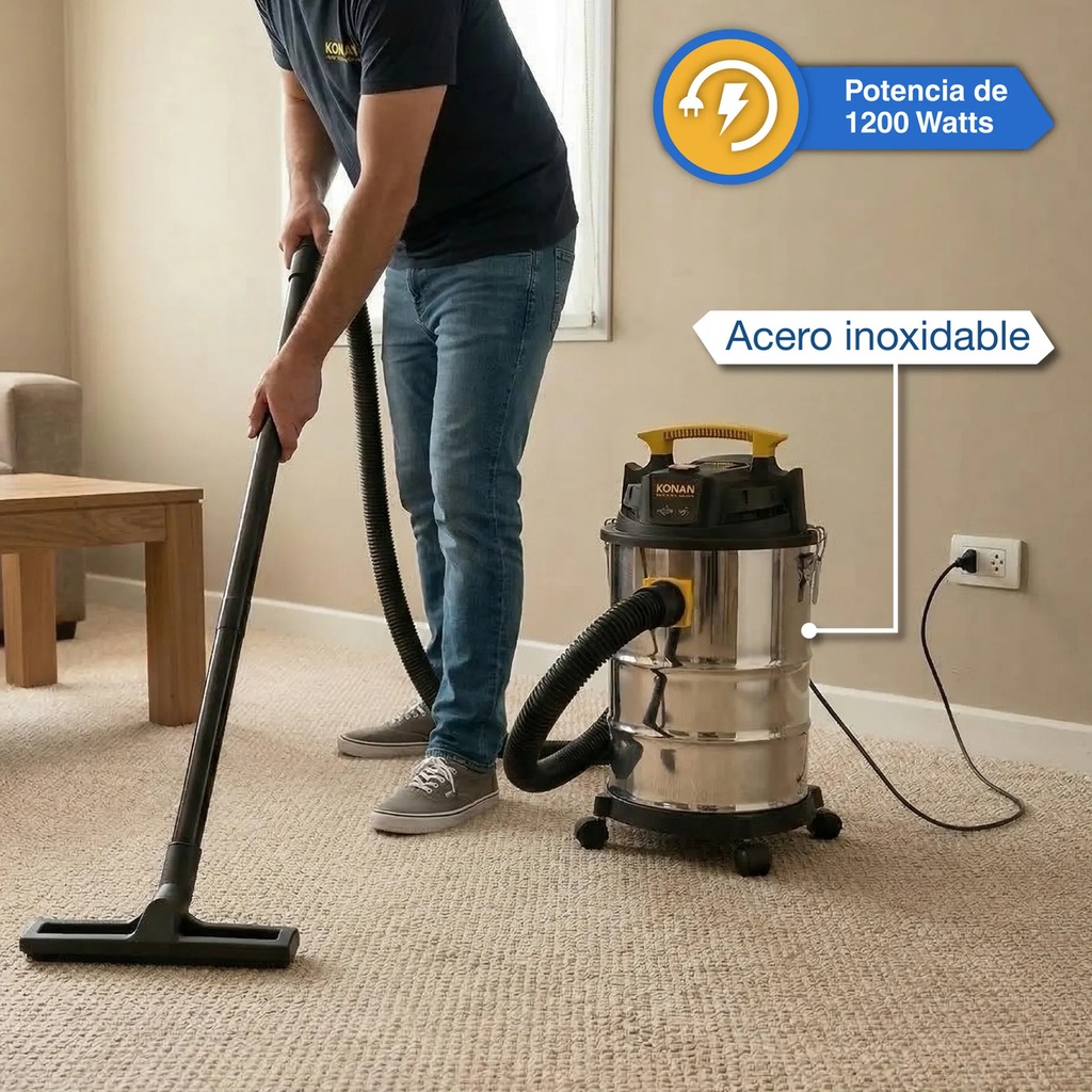 Aspiradora Sopladora Konan 15l 1200w Liquido Polvo Hepa Plateado