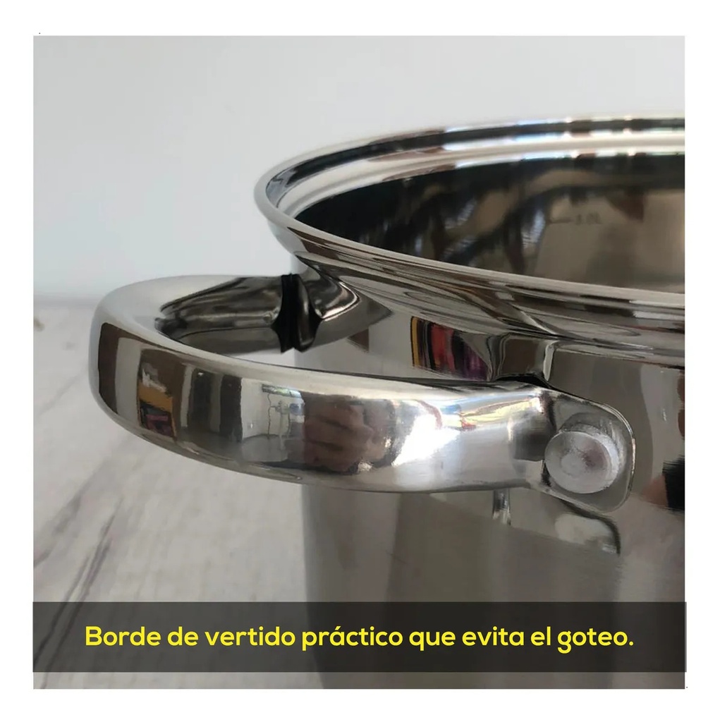 Cacerola Olla 26 Cm Acero Inox Triple Fondo Inducción Plateado