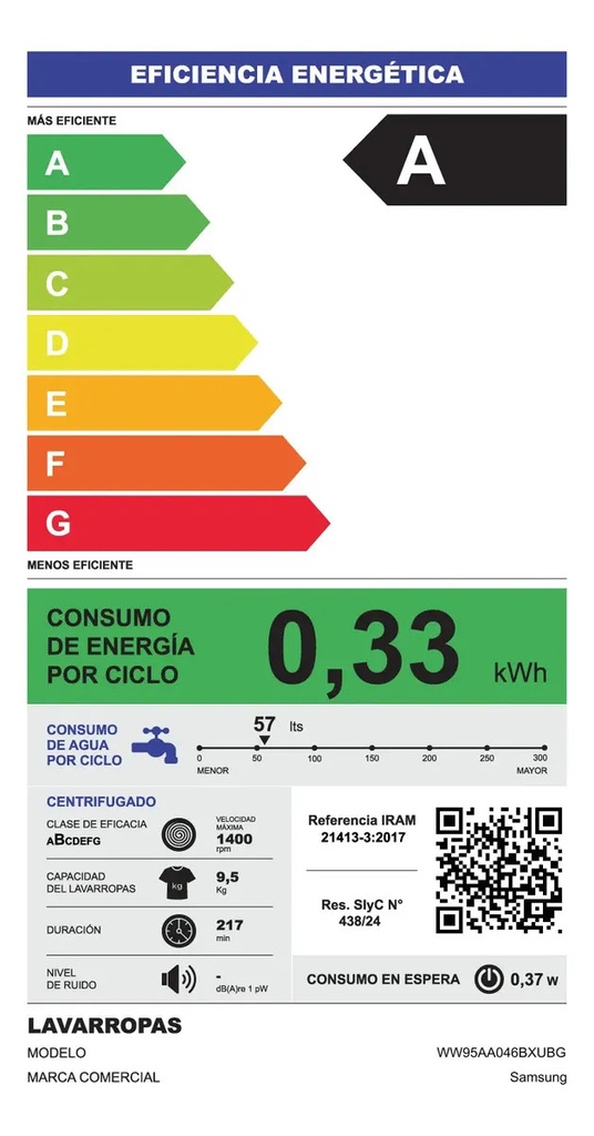 Lavarropas Automático Inverter Samsung Carga Frontal 9.5kg 1400rpm Silver Ww95aa046bxubg Gris