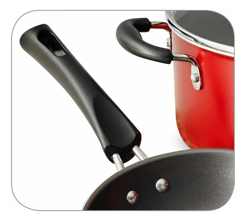 Batería De Cocina Simple Cooking 9pzas Color Rojo Tramontina Rojo