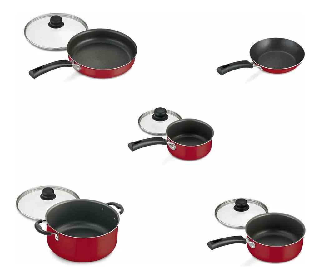Batería De Cocina Simple Cooking 9pzas Color Rojo Tramontina Rojo