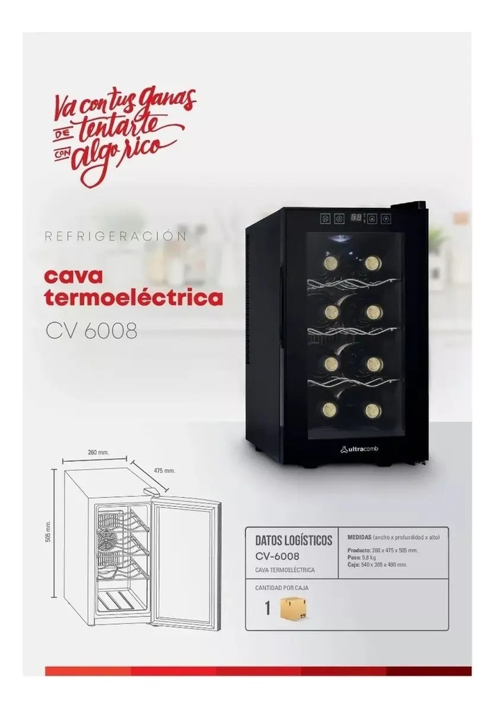 Cava Ultracomb Termoeléctrica 8 Botellas Cv-6008