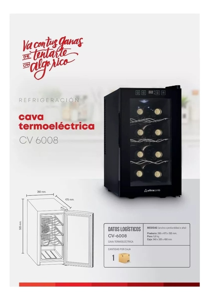 Cava Ultracomb Termoeléctrica 8 Botellas Cv-6008
