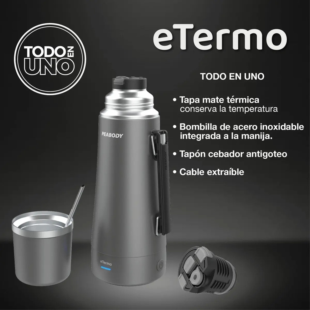 Termo Electrico Peabody Et1001d E-termo 1 Litro Mate Bombilla P1 Gris Oscuro