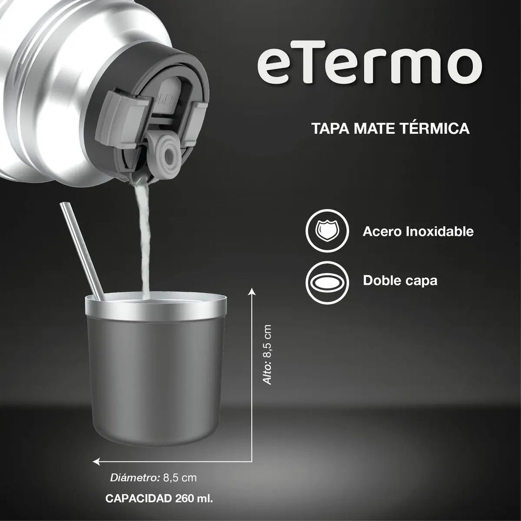 Termo Electrico Peabody Et1001d E-termo 1 Litro Mate Bombilla P1 Gris Oscuro