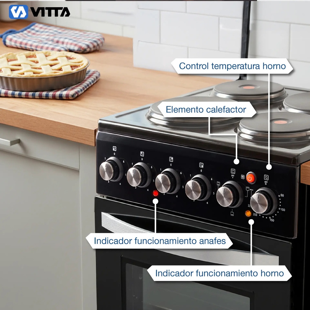 Cocina Eléctrica Vitta 50cm Negra/acero
