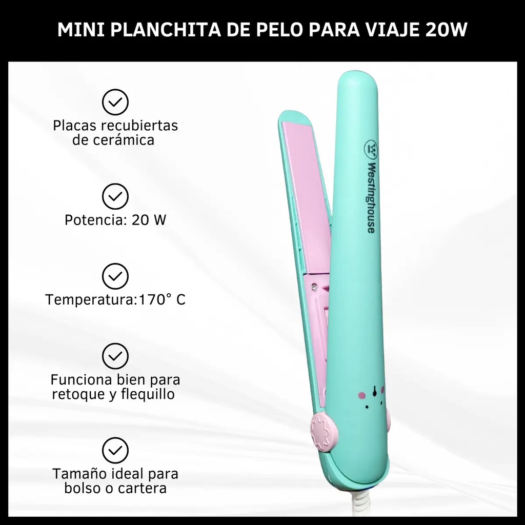 Planchita De Pelo Chica Westinghouse Flequillo Ceramica 170° Color Celeste