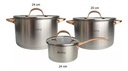 Set 3 Ollas Cacerolas Hudson Acero Inox Golden Inducción 
