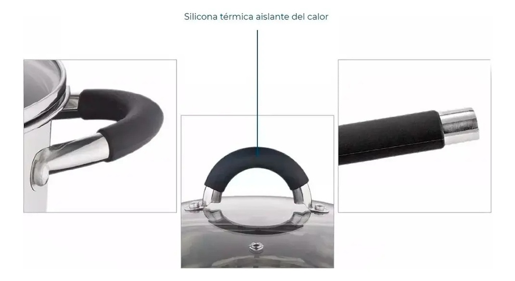 Juego 3 Ollas Acero Inoxidable Triple Fondo - Hudson 6 Pzas Color Plateado