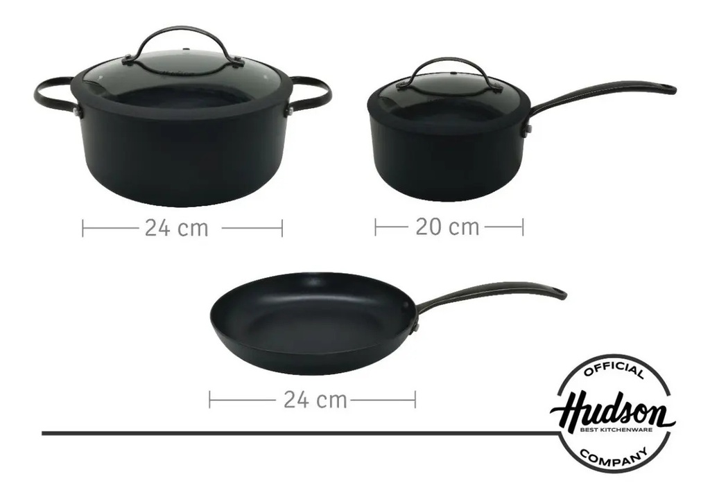 Set Olla Cacerola Sartén Hudson Tbk01 Total Black Inducción 5 Pzs Color Negro