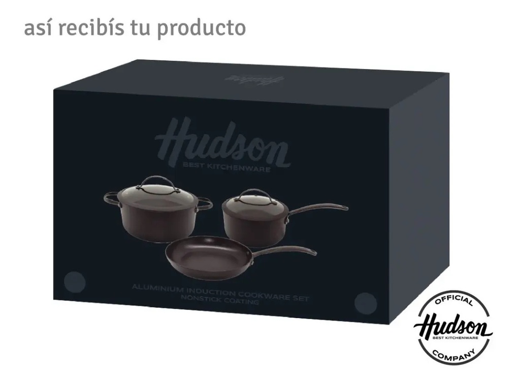 Set Olla Cacerola Sartén Hudson Tbk01 Total Black Inducción 5 Pzs Color Negro