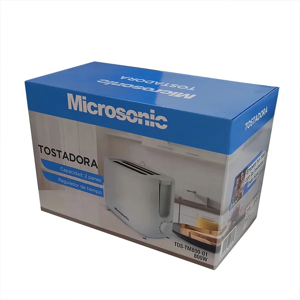 Tostadora Eléctrica Microsonic 800w 2 Panes Rebanadas Color Blanco