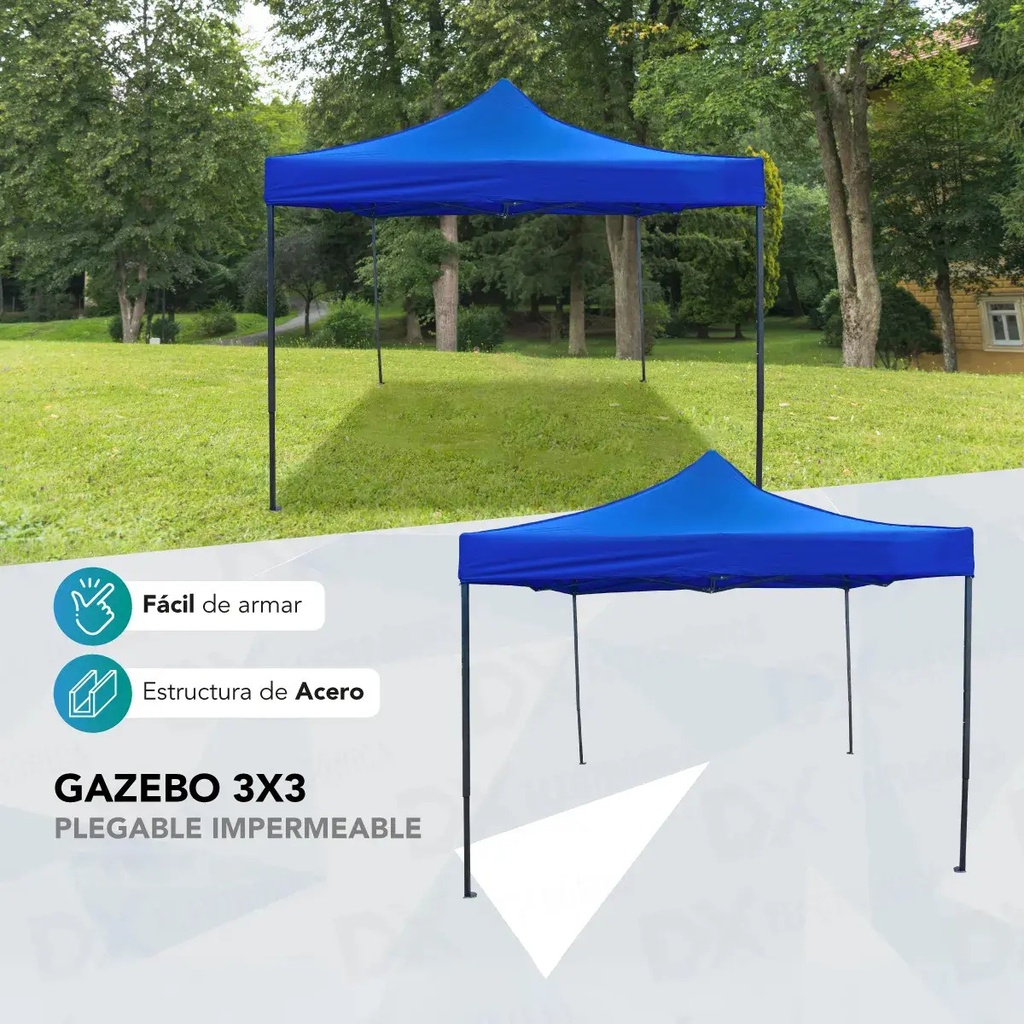 Gazebo Reforzado 3x3 Mts Plegable Autoarmable Microsonic Azul