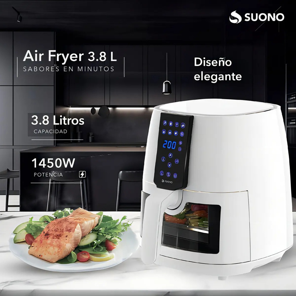 Freidora De Aire Suono Led Digital Air Fryer 3.8 L 1450 W Cp Color Blanco