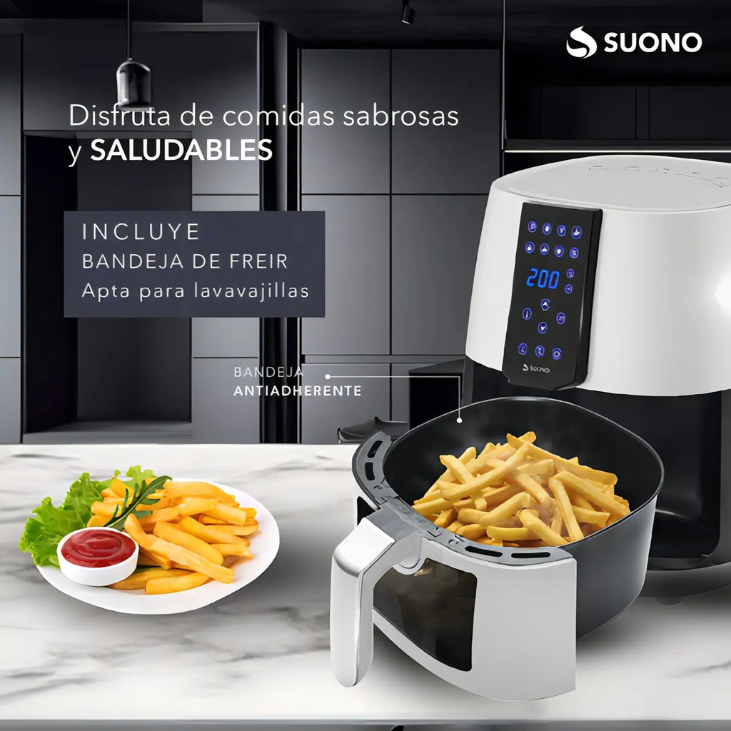 Freidora De Aire Suono Led Digital Air Fryer 3.8 L 1450 W Cp Color Blanco