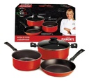 Set De Cocina Ollas + Sartén Antiadherente 4 Ps Piamonte Rojo