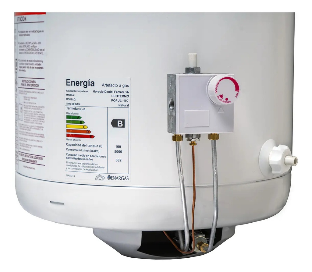 Termotanque Gas Envasado Ecotermo Populi 100lts C/superior. Blanco